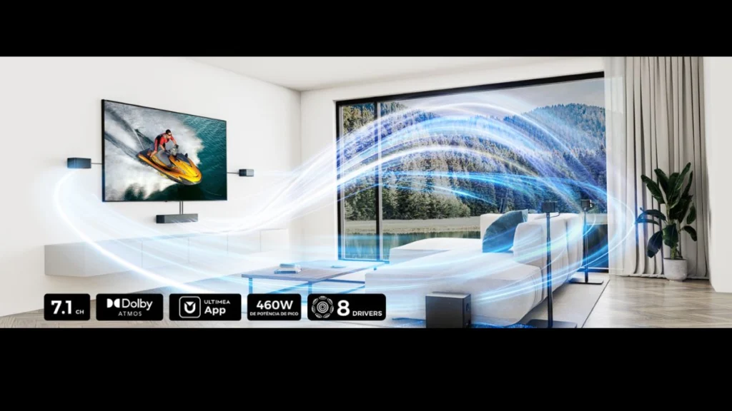 Soundbar ULTIMEA Poseidon D80 em uso
