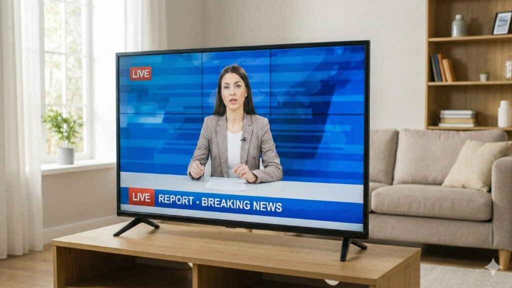 TV comum exibindo canal aberto sem recursos inteligentes