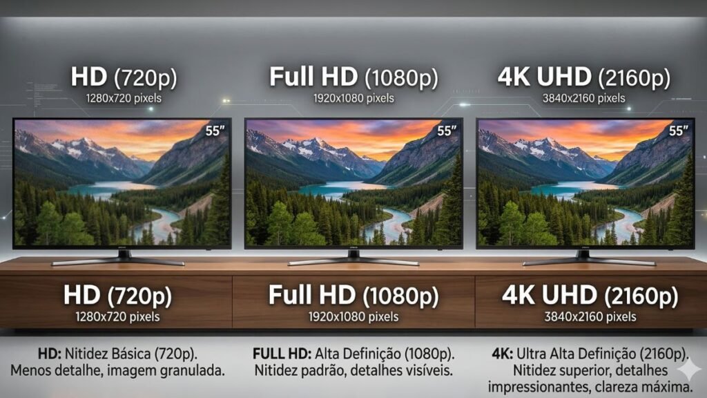 diferença entre resoluções hd full hd e 4k em smart tv