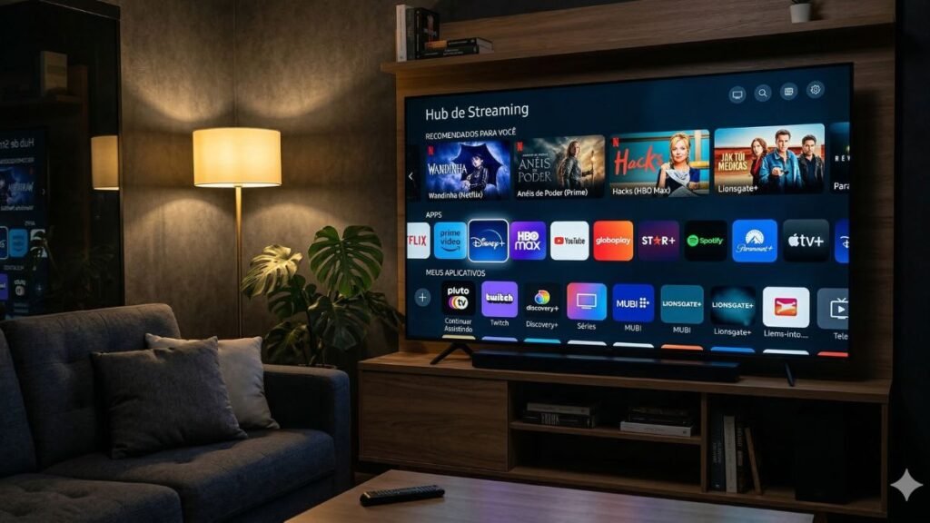 interface de sistema smart tv com aplicativos de streaming