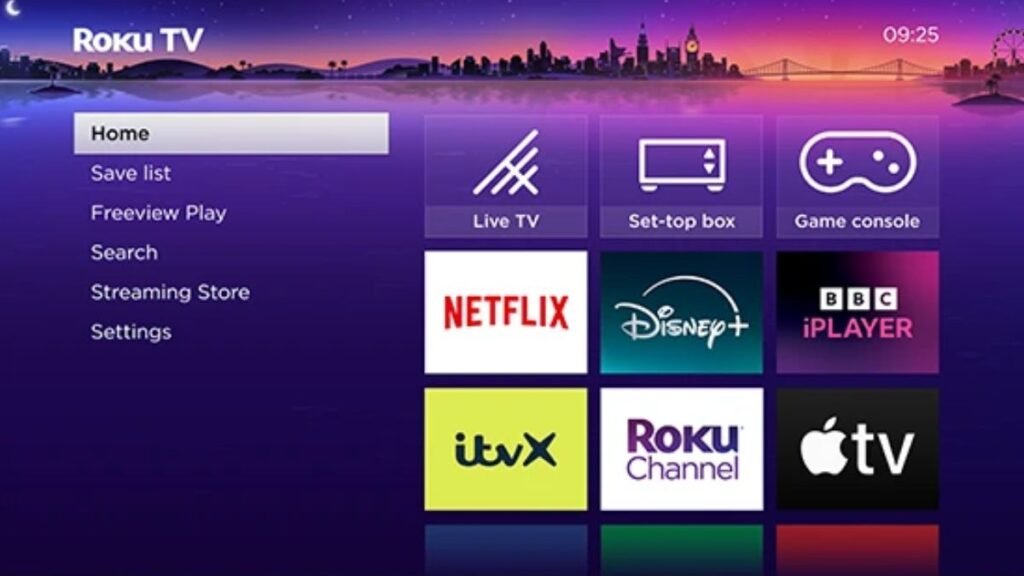 interface simples do Roku TV com ícones grandes