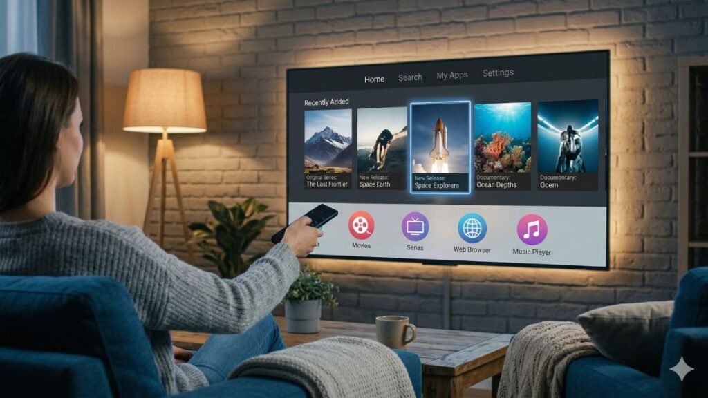 Interface de Smart TV com aplicativos de streaming