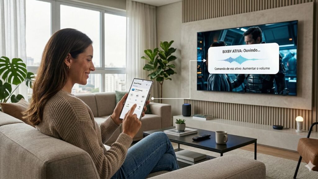 Uso do aplicativo SmartThings para comando de voz em Smart TV Samsung