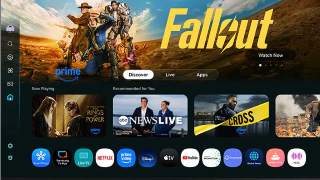 interface do sistema Tizen com navegação rápida e layout moderno