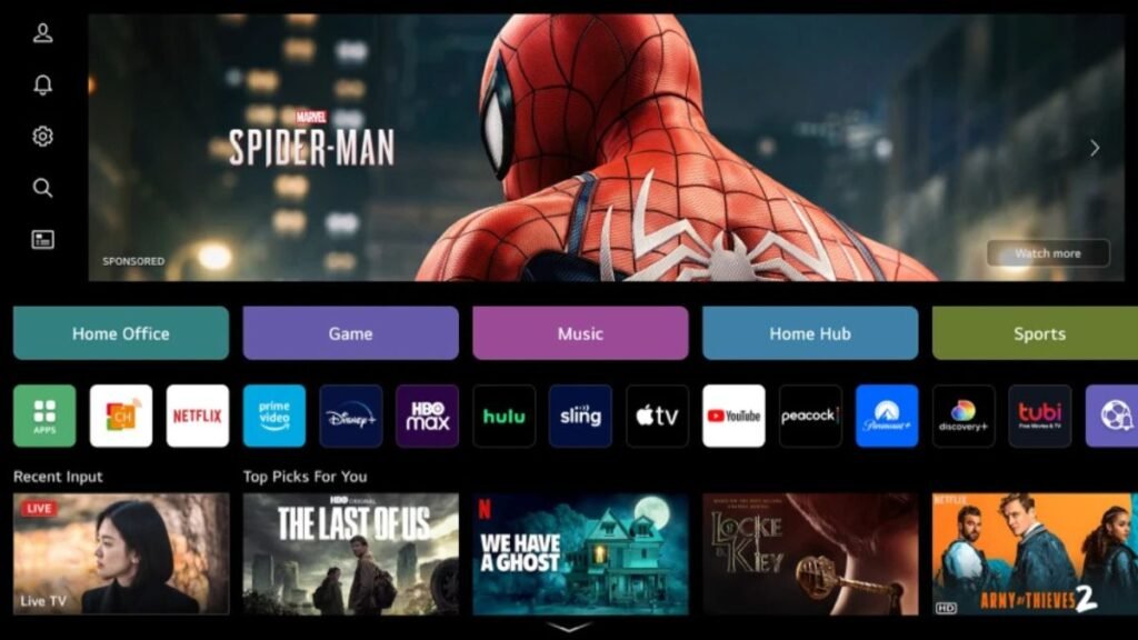 interface webOS com quick cards e navegação intuitiva