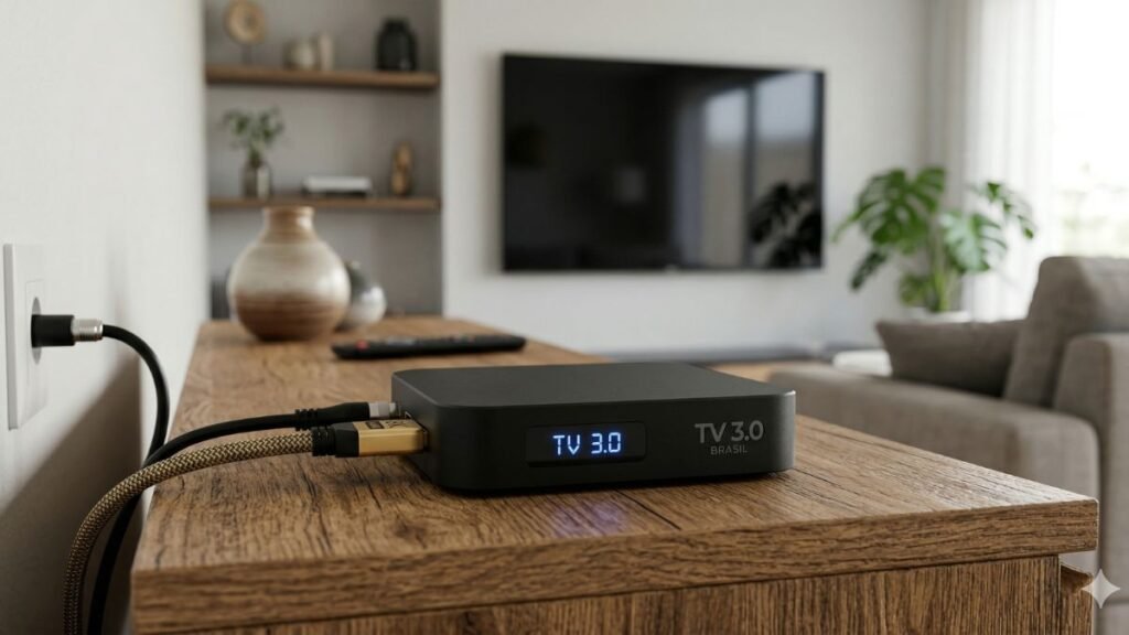 Conversor digital padrão TV 3.0 Brasil para Smart TVs antigas, solução barata para a Copa 2026