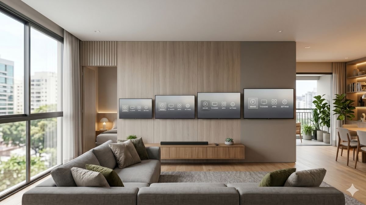 Comparação de tamanhos ideais de Smart TV para sala, quarto e diferentes ambientes residenciais