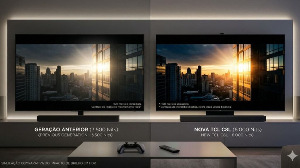 Comparação de Brilho HDR: TCL C8L 6.000 nits vs geração anterior