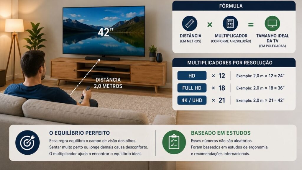 distância ideal da tv para visualização confortável