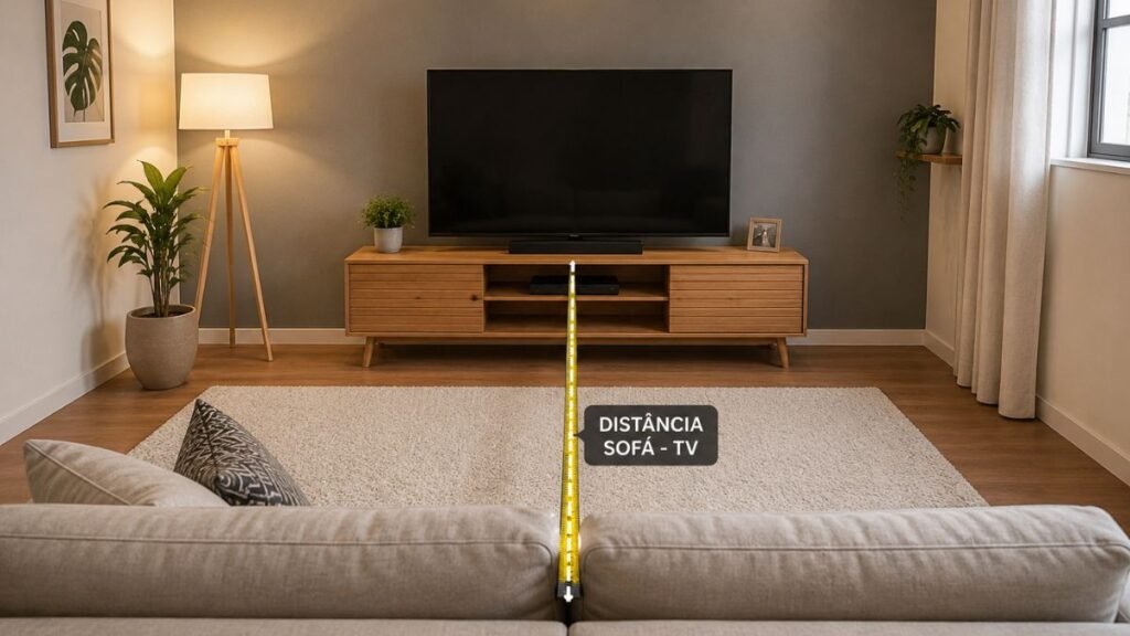 medindo distância ideal da tv na sala